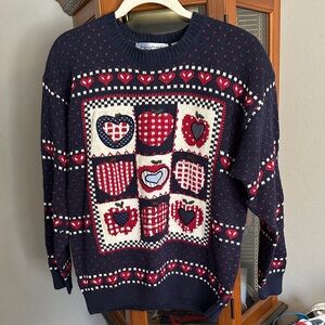 northern Isles Hand embroidered Heart Patchwork Crewneck Sweater With Apple’s